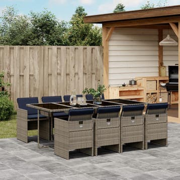 vidaXL 9-delige tuinset met kussens, grijs polyrotan, Verzenden, Nieuw, 8 zitplaatsen, Tuinset