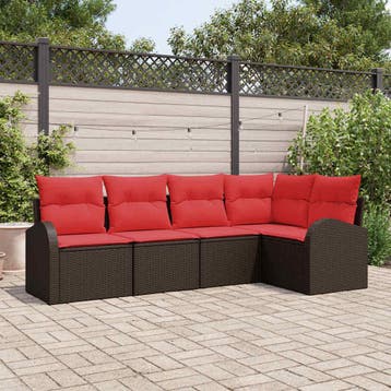 vidaXL Tuin Sofa Set 5 st Bruin poly rattan, Verzenden, Nieuw, Rotan, 5 zitplaatsen