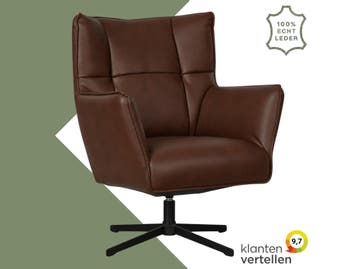 Leren draaifauteuil Lovely - Granada Cognac (donkercognac), Nieuw, Ophalen of Verzenden, 75 tot 100 cm, Eigentijds, Modern, Retro, Vintage