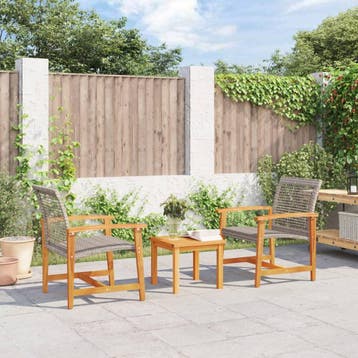 vidaXL 3-delige Bistroset poly rattan en acaciahout grijs, Verzenden, Nieuw