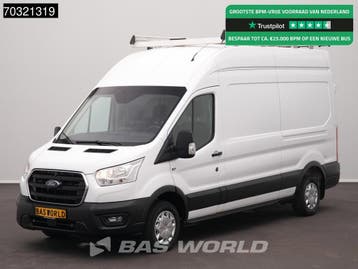 Ford Transit 130pk Hoog Dak L3H3 Navi Airco Cruise Imperiaal, Stof, Gebruikt, Euro 6, Wit