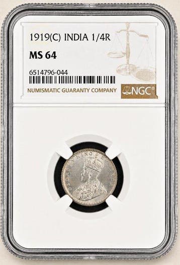 Brits India. George V. 1/4 Rupia 1919 - NGC MS64 (Calcuta)