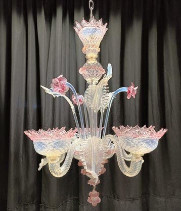 Kroonluchter - Pinky - Muranoglas - 5 lampen, Antiek en Kunst, Antiek | Lampen