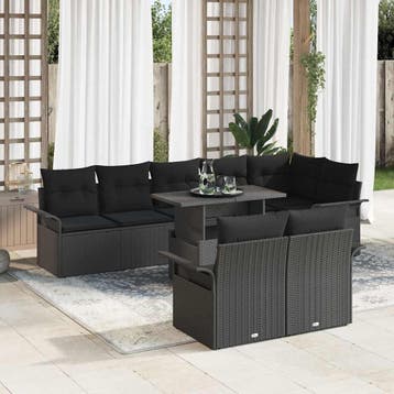vidaXL Tuin Sofa Set 9 st Zwart Poly riet, Verzenden, Nieuw, Rotan, Meer dan 8 zitplaatsen