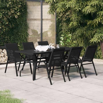 vidaXL 7-delige Tuinset zwart, Verzenden, 6 zitplaatsen, Nieuw, Rvs