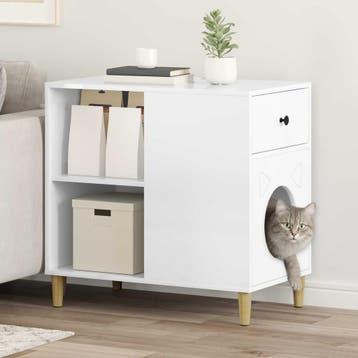 vidaXL Kattenhuis Glanzend Wit 72 x 42,5 x 70 cm Bewerkt, Dieren en Toebehoren, Katten-accessoires, Verzenden, Nieuw