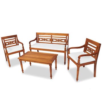 vidaXL 4-delige Loungeset met kussens massief teakhout, 4 zitplaatsen, Verzenden, Teakhout, Nieuw