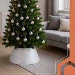 Ruhhy kerstboomhoes 60x22 cm wit met zilver – elegante af., Diversen, Kerst, Ophalen of Verzenden, Nieuw
