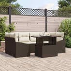 vidaXL Tuin Sofa Set met opslag 7 pcs Bruin Poly riet, Verzenden, Nieuw, Rotan