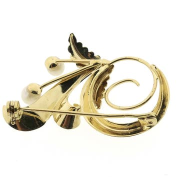 Gouden broche met parel, Sieraden, Tassen en Uiterlijk, Broches, Gebruikt, Ophalen of Verzenden, Met edelsteen, Goud