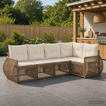 vidaXL Tuinbankenset 5 st Beige en Crème Wit poly rattan, Verzenden, Nieuw, 5 zitplaatsen
