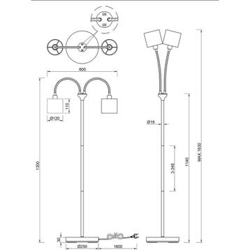 LED Vloerlamp - Trion Moty - E14 Fitting - 2-lichts - Rond -, Huis en Inrichting, Ophalen of Verzenden, Nieuw, Metaal, Overige fittingen