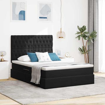 vidaXL Opslag bed met matras met hoofdeinde Zwart 140 x 200, Verzenden, Zwart, Stof, Nieuw