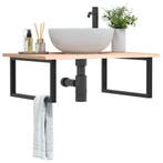 vidaXL Badkamer wandschap staal en massief eikenhout, Verzenden, Nieuw