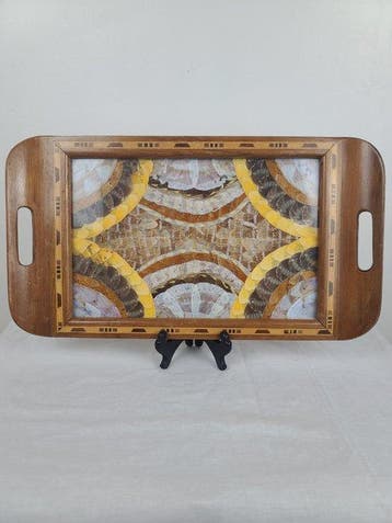 Dienblad - Hout, Vlindervleugels - Plateau en marqueterie