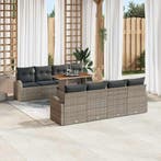 vidaXL Tuin Sofa Set met opslag 9 pcs Grijs Poly riet, Verzenden, Nieuw, Rotan, Meer dan 8 zitplaatsen