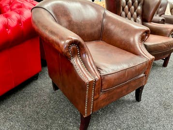 Chesterfield Maarssen Bruin Leren Club Chair, Stoel,Fauteuil, Huis en Inrichting, Fauteuils, Ophalen, Zo goed als nieuw, Leer