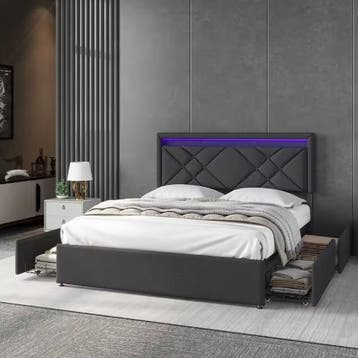 Modern Tweepersoonsbed  Linnen Bekleding, 4Lades, LED en USB, Huis en Inrichting, Slaapkamer | Bedden, Verzenden, Nieuw