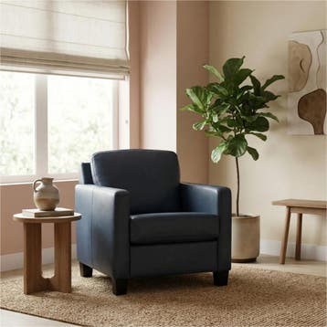 Leren fauteuil Smart - Granada Blue (blauw) - Poten hout, Nieuw, Ophalen of Verzenden, Bohemian, Eigentijds, Modern, Retro, 50 tot 75 cm