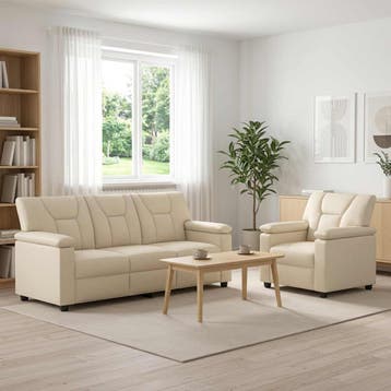 vidaXL Bankstel 2 pcs Crèmekleurig Kunstleer, Verzenden, Nieuw, Leer, 150 tot 200 cm