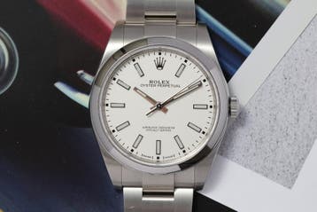 Rolex Oyster Perpetual 39 114300 Witte Wijzerplaat 2018, Sieraden, Tassen en Uiterlijk, Horloges | Heren, Staal, Gebruikt, Polshorloge