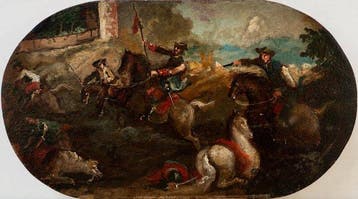 Scuola italiana, XVII–XVIII secolo - Battaglia, scontro di, Antiek en Kunst, Kunst | Schilderijen | Klassiek