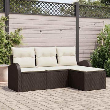 vidaXL Tuin Sofa Set Bruin poly rattan, Verzenden, Nieuw, Rotan, 4 zitplaatsen