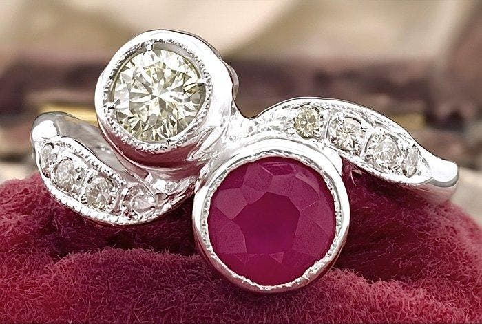 Ring Platina Robijn - Diamant, Sieraden, Tassen en Uiterlijk, Ringen
