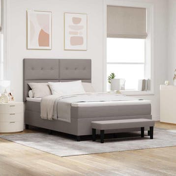 vidaXL Boxspringbed met hoofdeinde Taupe 140 x 190 cm Stof, Huis en Inrichting, Verzenden, Nieuw, Stof