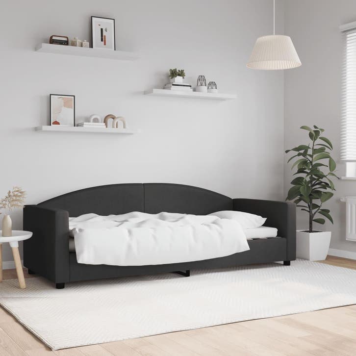 vidaXL Slaapbank 80x200 cm stof zwart, Huis en Inrichting, Slaapkamer | Bedden, 80 cm, 200 cm, Zwart, Eenpersoons, Nieuw, Stof