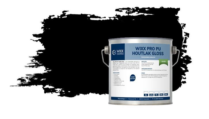 Wixx PRO PU Houtlak Gloss RAL 9005 | Gitzwart 2.5L, Doe-het-zelf en Verbouw, Verf, Beits en Lak, Lak, Zwart, Nieuw, Minder dan 5 liter