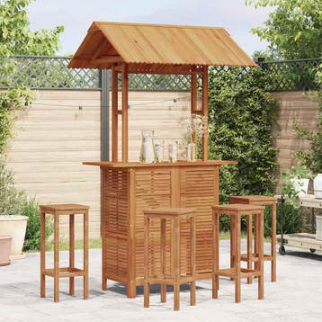vidaXL Bartafel met dak voor buiten 113x106x217 cm massief, Tuin en Terras, Tuintafels, Verzenden, Nieuw, Hout