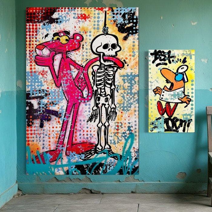Moabit - Pink Panther X Spooky Painter Inspection /Diptych/, Antiek en Kunst, Kunst | Designobjecten