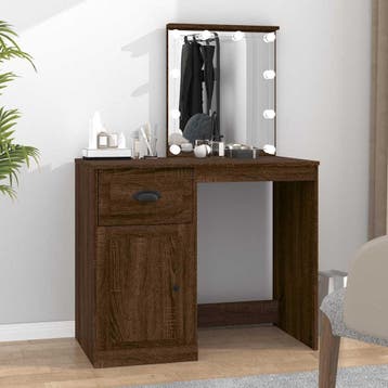 vidaXL Kaptafel met LED 90x50x132,5 cm bewerkt hout bruin, Huis en Inrichting, Tafels | Kaptafels, Verzenden, Nieuw