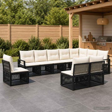 vidaXL Tuinbankenset 10 st Zwart poly rattan, Verzenden, Nieuw, Meer dan 8 zitplaatsen