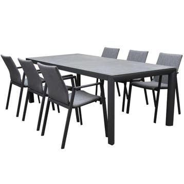 Nancy Angora dining tuinset 220x100xH74,5 7 delig aluminium, Ophalen of Verzenden, Nieuw