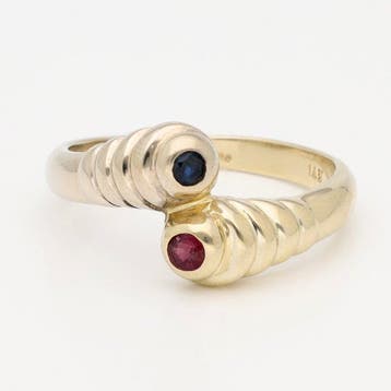 Ring - 14 karaat Geel goud Saffier - Robijn, Sieraden, Tassen en Uiterlijk, Ringen, Nieuw