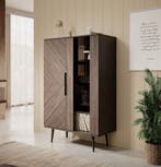 Vitrinekast - Eiken - Zwart - Met glas - 90x41x140 cm, Modern, industrieel, Verzenden, 100 tot 150 cm, Glas