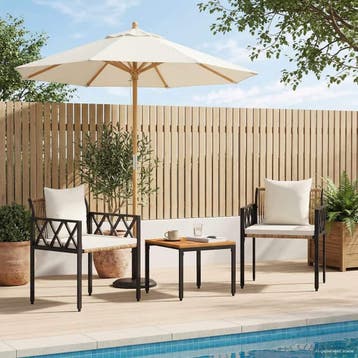 vidaXL tuinmeubelset 3 st Bruin en Crème Wit poly rattan, Verzenden, Nieuw, Rotan, 3 zitplaatsen