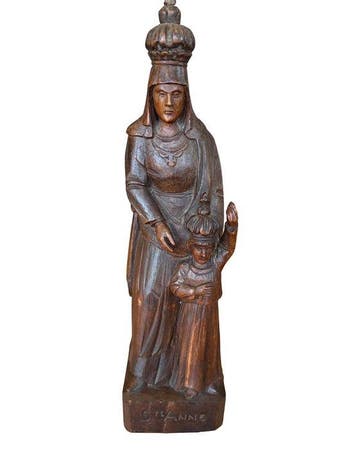 Beeld - Sint-Anna en de Maagd - 30 cm - Antiek - Hout -