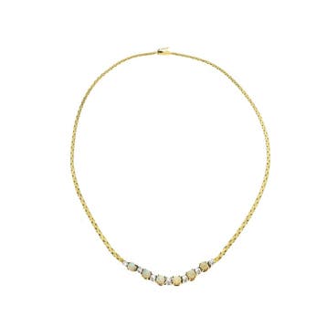 Gouden collier met vaste hanger van opaal en diamant 0,28..., Gebruikt, Ophalen of Verzenden, Met edelsteen, Goud