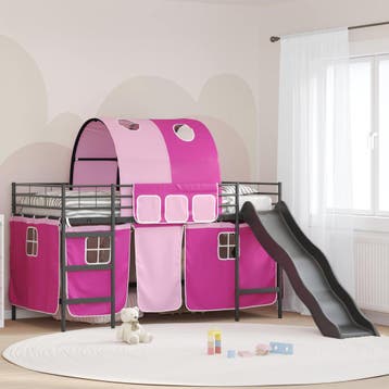 vidaXL Bunkbed voor kinderen met gordijnen Zwart en Roze 107, Verzenden, Nieuw, Zwart, Metaal