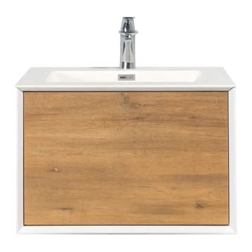 Badkamermeubel Fiona 60cm mat witte wastafel met eiken, Verzenden, Nieuw