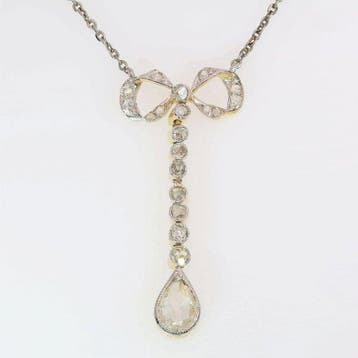 Halsketting - 18 karaat Geel goud, Witgoud - Diamant -, Sieraden, Tassen en Uiterlijk, Kettingen, Nieuw