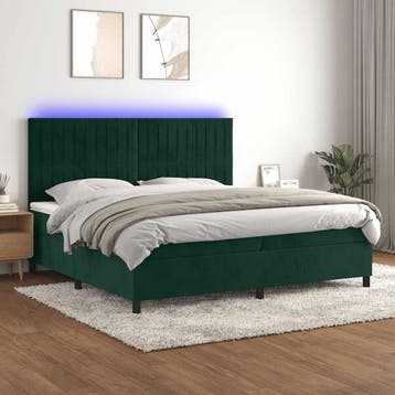 vidaXL Boxspring met matras en LED fluweel donkergroen, Verzenden, Overige maten, 200 cm, Stof