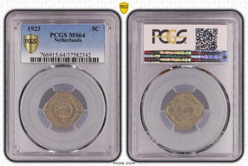 Koningin Wilhelmina 5 cent 1923 MS64 PCGS gecertificeerd, Verzenden, Koningin Wilhelmina, 5 cent, Losse munt