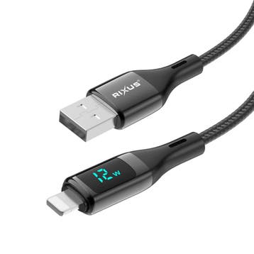 Rixus RXUC28AL gevlochten USB-naar-Lightning-kabel met LED-d, Verzenden, Nieuw