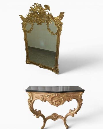 Wandspiegel - Verguld hout - Console met spiegel