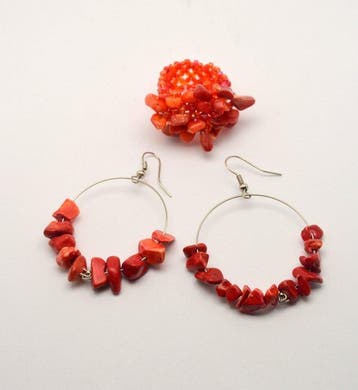 Koraal - Vintage Rodekoraal Sieraden 2-delige Set Lot -, Verzamelen, Mineralen en Fossielen