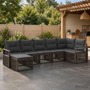 vidaXL Tuinbankenset 7 st Grijs poly rattan, Verzenden, Nieuw, 7 zitplaatsen